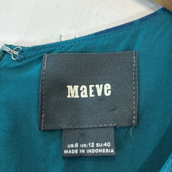 Maeve Anthropologie Elia Floral Print Cold Open Shoulder Dress Size 8 Teal Blue - Picture 6 of 9